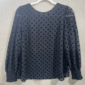 Ann Taylor Loft size medium Black Polka Dot Sheer Long-Sleeve Blouse